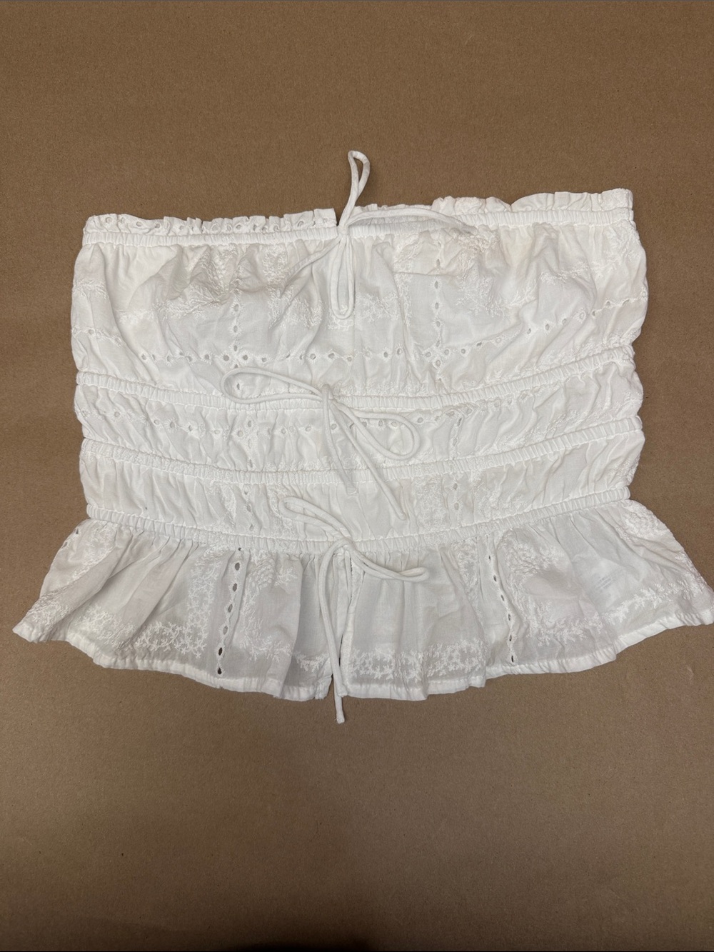 wild fable White Eyelet Smocked Ruffle Tube Top